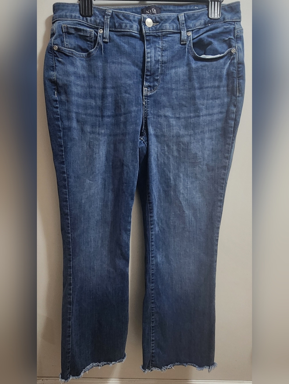 NYDJ Barbara Bootcut Jeans Size 10 Dark Wash Raw Hem